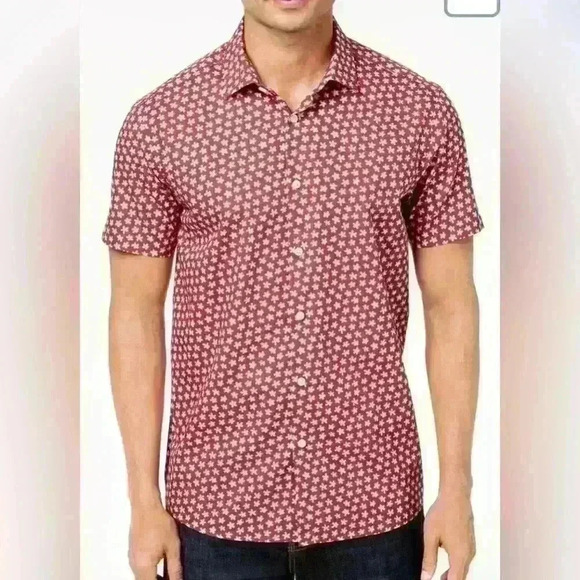 TALLIA Other - Tallia Men’s XL Wine Colored Floral Print Cotton Short Sleeve Dress Shirt